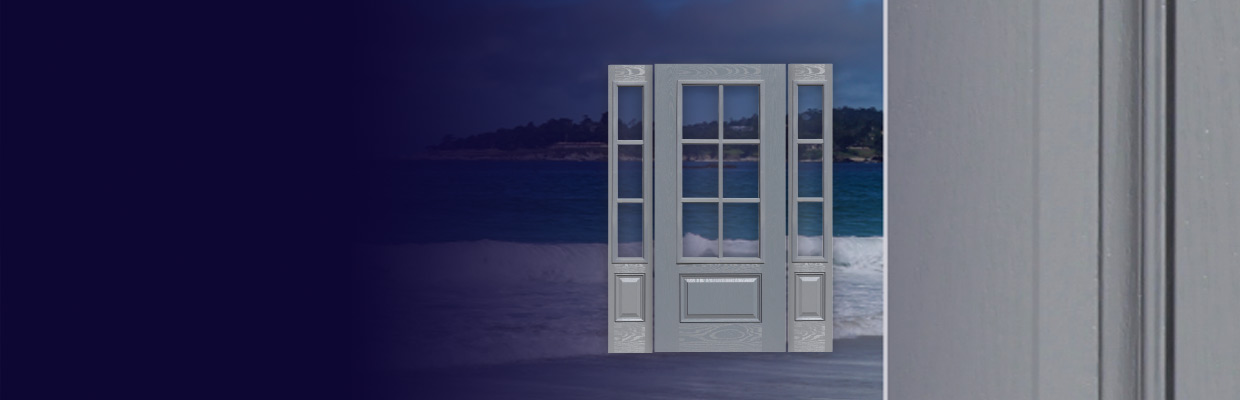ocean gray finish fiberglass door