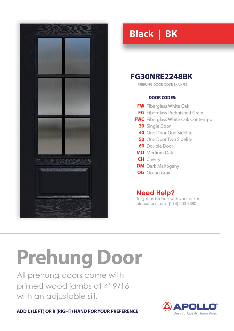 Apollo Building Products 2248 6 Panel Black Fiberglass Entry Door Residential Property Exterior Design